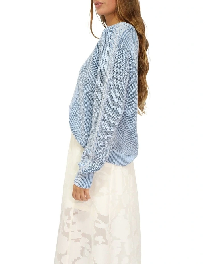 Hudson Street Cable Garment Dyed Sweater in Denim Blue image 3