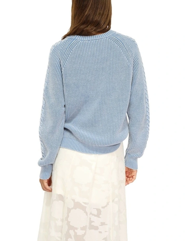 Hudson Street Cable Garment Dyed Sweater in Denim Blue image 4