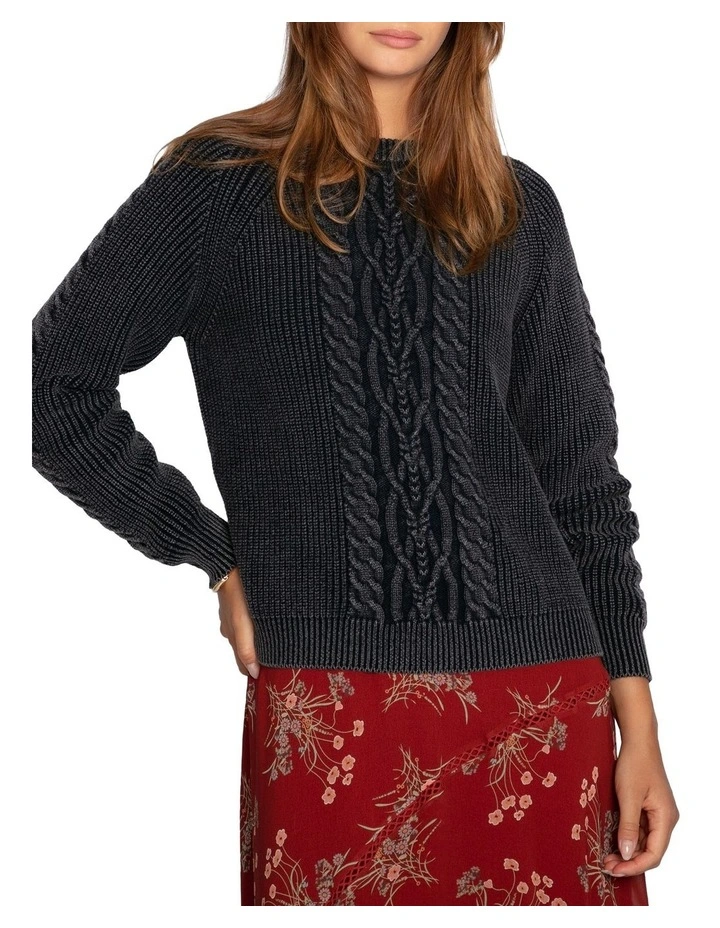 Hudson Street Cable Garment Dyed Sweater in Navy image 1