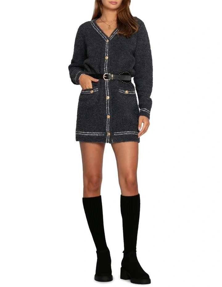 Cute In This Mini Cardigan Dress in Charcoal image 2