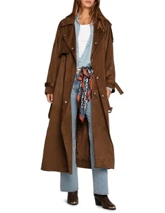 Long Lost Lover Soft Maxi Trench Coat in Tobacco