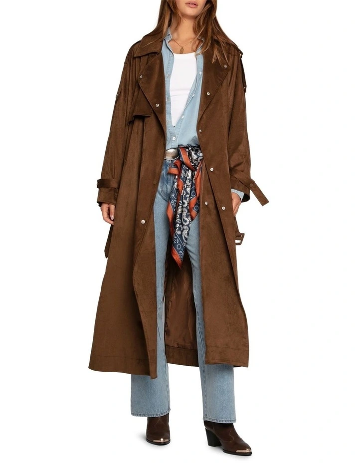 Long Lost Lover Soft Maxi Trench Coat in Tobacco image 1