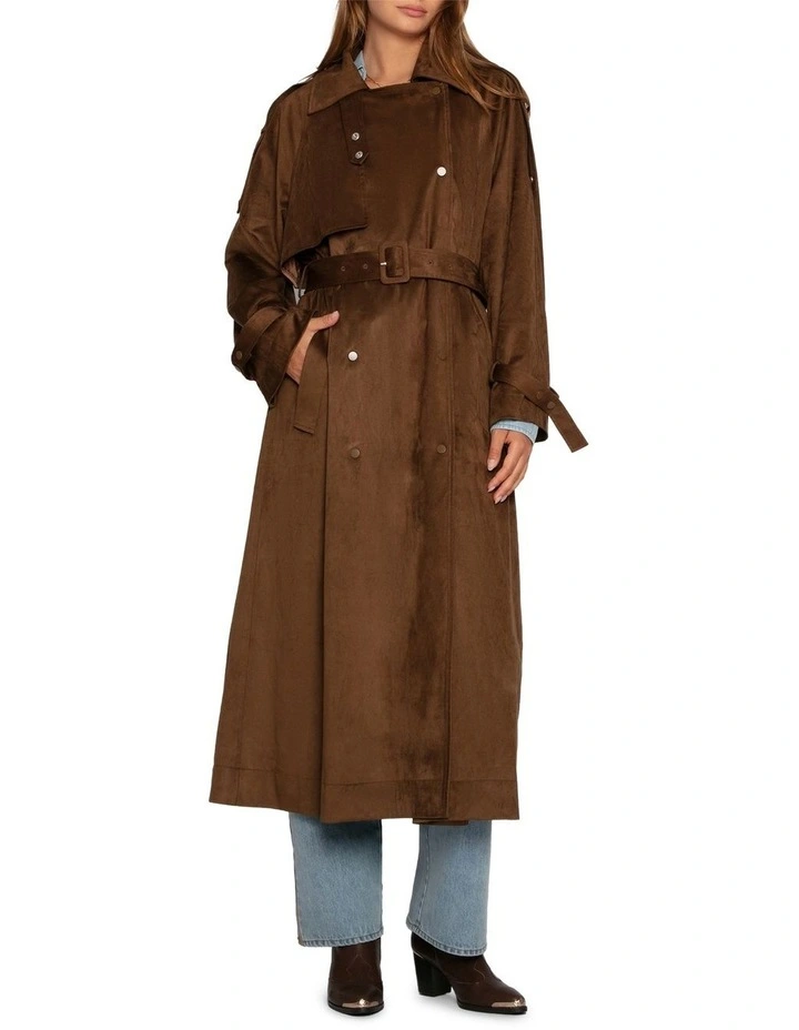 Long Lost Lover Soft Maxi Trench Coat in Tobacco image 2