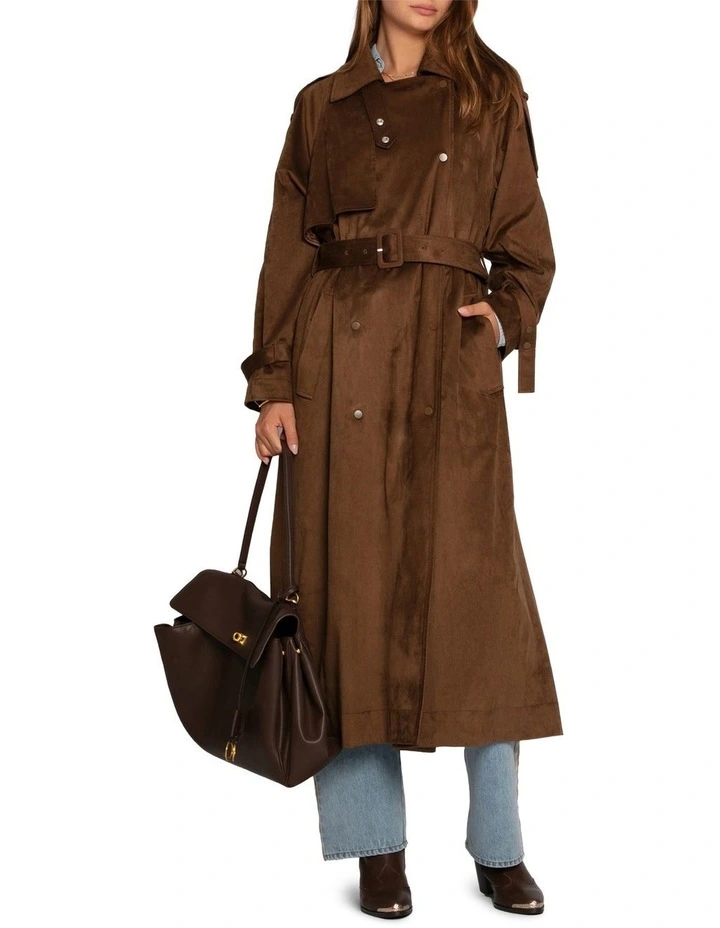 Long Lost Lover Soft Maxi Trench Coat in Tobacco image 6