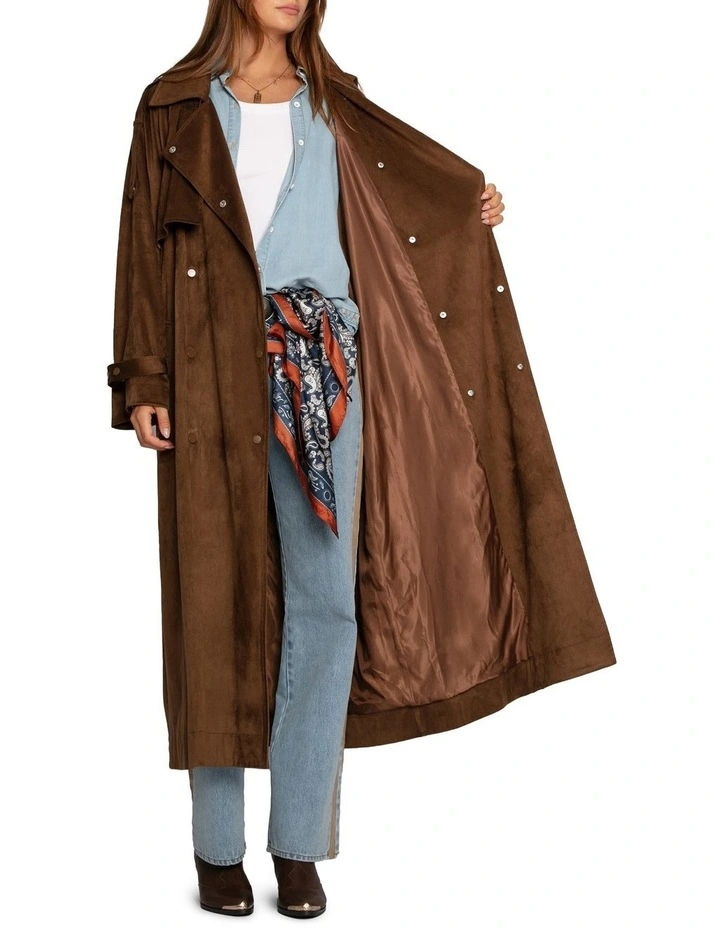 Long Lost Lover Soft Maxi Trench Coat in Tobacco image 7