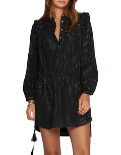 Off The Vine Lurex Stripe Mini Dress in Black