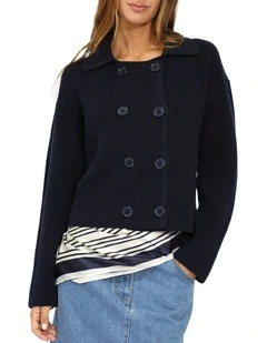 Make It With You Buttoned Cardi Jacket in Navy