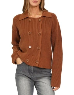 Make It With You Buttoned Cardi Jacket in Dark Vicuna