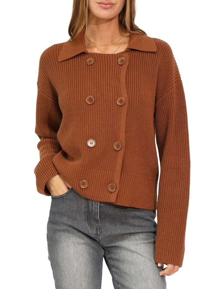 Make It With You Buttoned Cardi Jacket in Dark Vicuna image 1