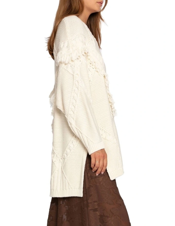 Tassel Line Fringe Oversized Sweater in Cream image 3