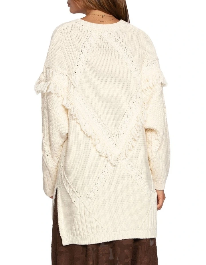 Tassel Line Fringe Oversized Sweater in Cream image 4