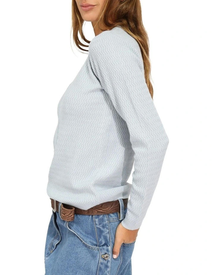 Frankie Textured Kniteed Polo Long Sleeve Top in Denim Blue image 3