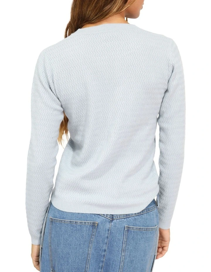 Frankie Textured Kniteed Polo Long Sleeve Top in Denim Blue image 4