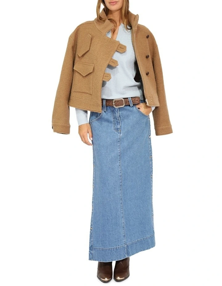 Frankie Textured Kniteed Polo Long Sleeve Top in Denim Blue image 6