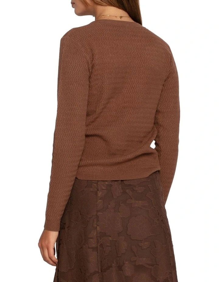 Frankie Textured Kniteed Polo Long Sleeve Top in Chocolate image 3