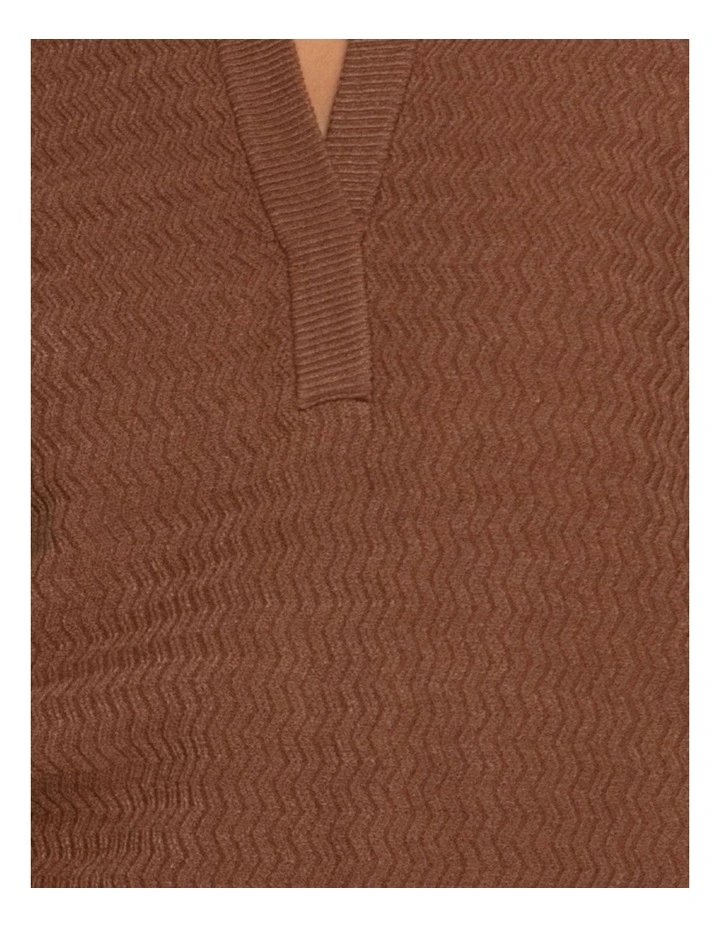 Frankie Textured Kniteed Polo Long Sleeve Top in Chocolate image 4