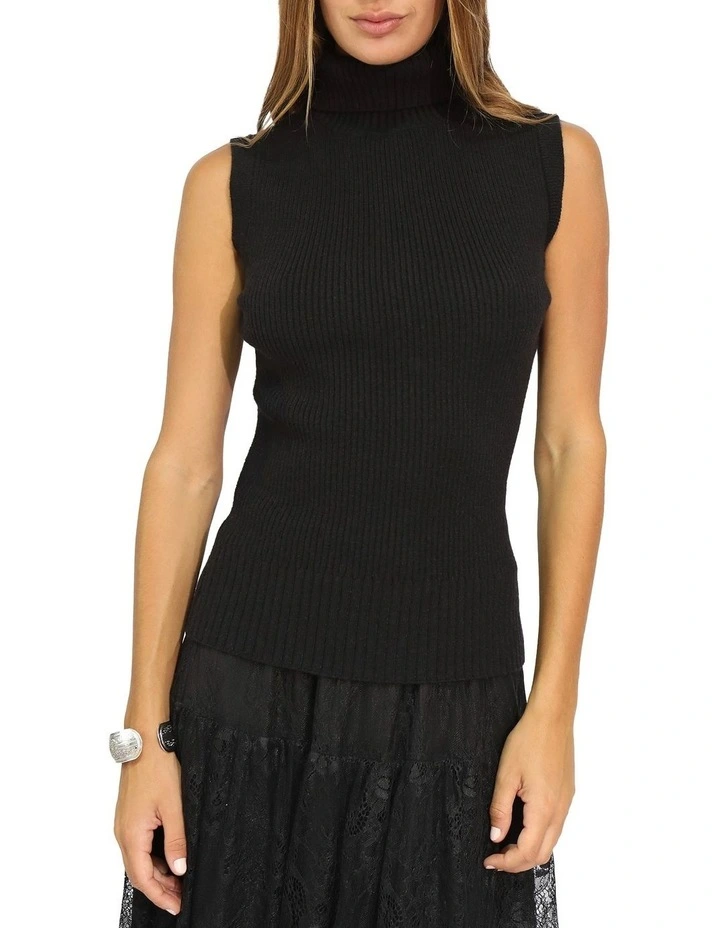 Equation Sleeveless Turtleneck Knit Top in Black image 2