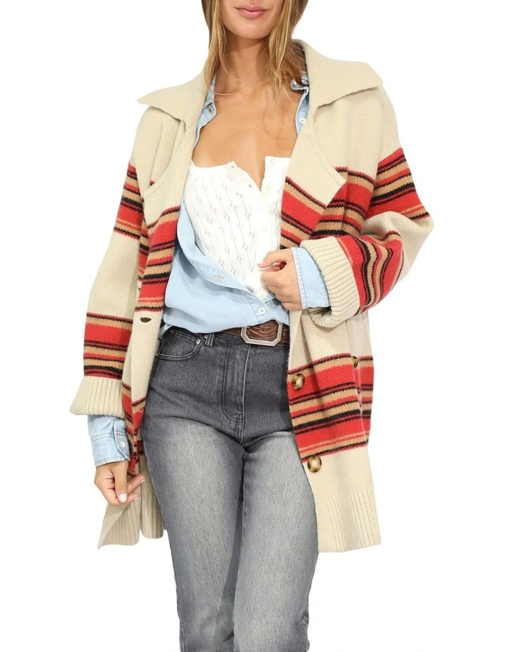 So Many Likes Oversized Knitted Cardigan Coat in Stripe image 1