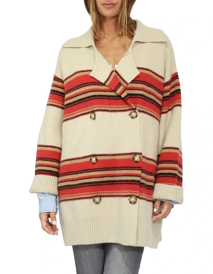 So Many Likes Oversized Knitted Cardigan Coat in Stripe image 2