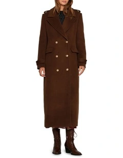 Command Wool Blend Double Breast Maxi Coat in Chocolate