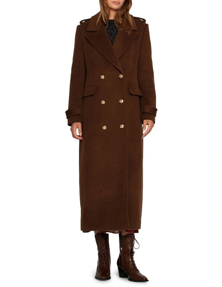 Command Wool Blend Double Breast Maxi Coat in Chocolate image 1