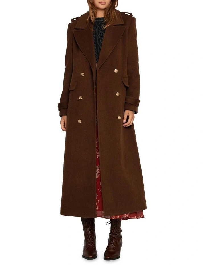 Command Wool Blend Double Breast Maxi Coat in Chocolate image 2