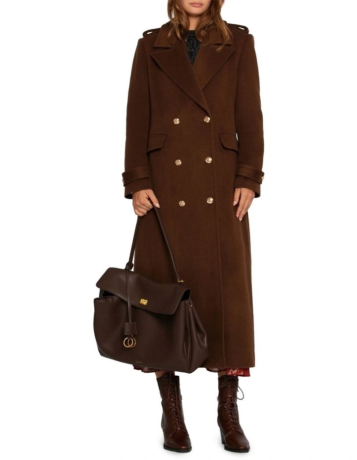Command Wool Blend Double Breast Maxi Coat in Chocolate image 5