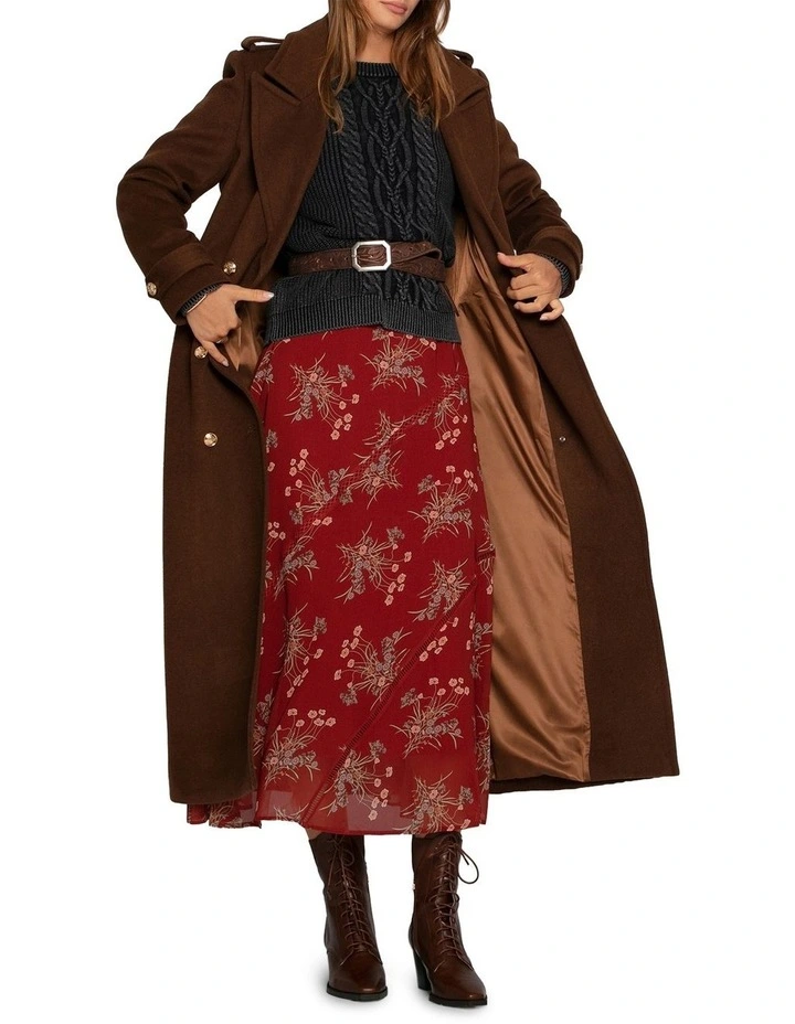 Command Wool Blend Double Breast Maxi Coat in Chocolate image 7