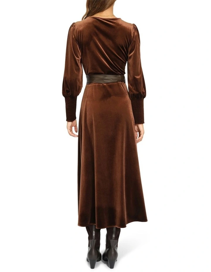 Current Mood Velvet Wrap Dress in Chocolate image 4