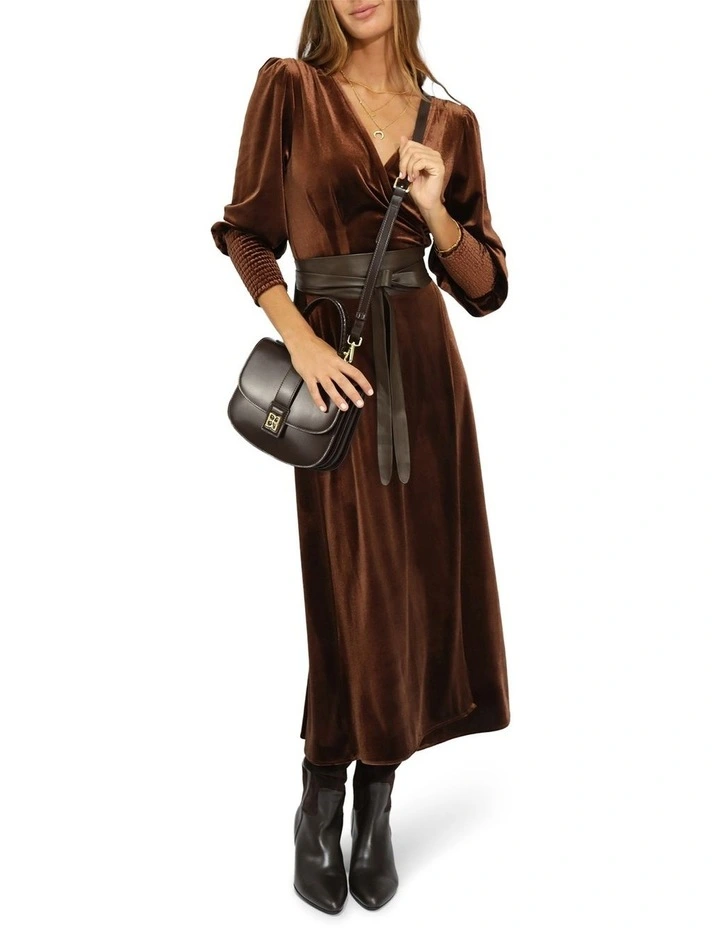 Current Mood Velvet Wrap Dress in Chocolate image 5
