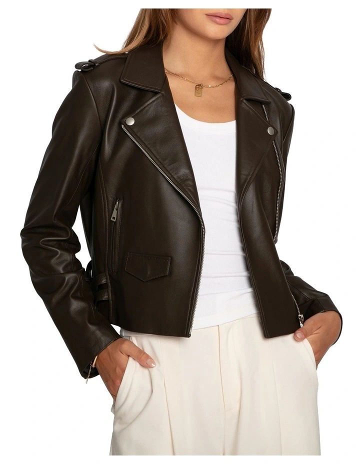Just Friends Leather Jacket in Chocolate image 1