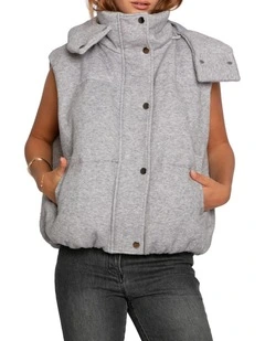 Golden Hour Hooded Puffer Vest in Grey Melange