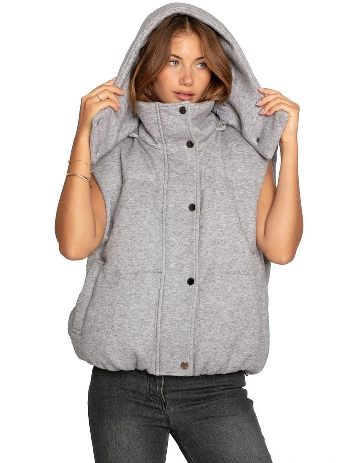 Golden Hour Hooded Puffer Vest in Grey Melange image 3