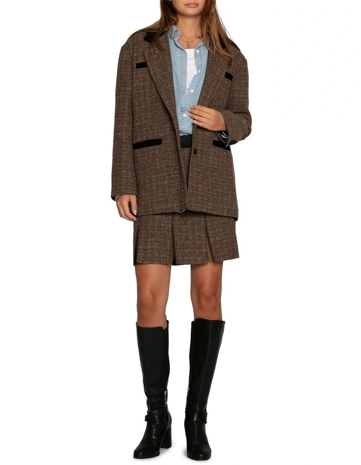City Noir Tweed Oversized Blazer in Dark Khaki image 2