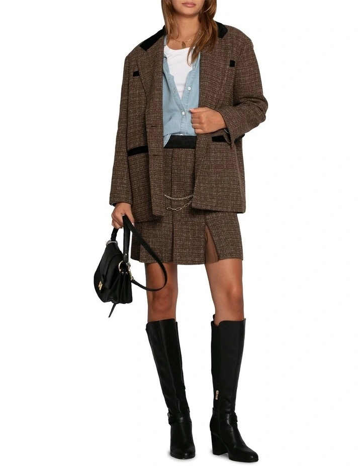 City Noir Tweed Oversized Blazer in Dark Khaki image 5
