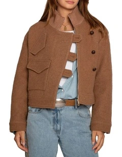 Crystal Skies Cropped Wool Rib Jacket in Vicuna