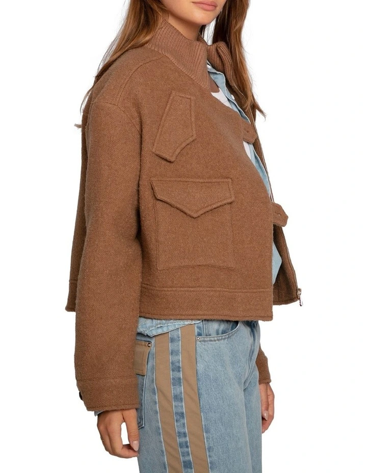 Crystal Skies Cropped Wool Rib Jacket in Vicuna image 2