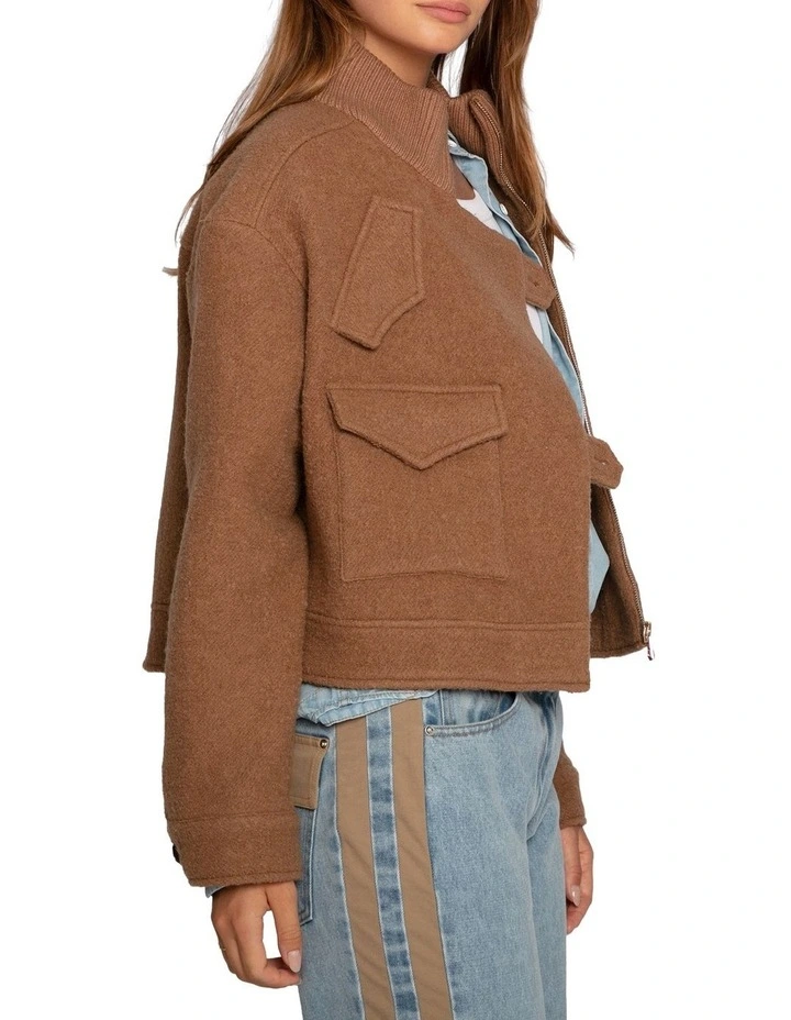 Crystal Skies Cropped Wool Rib Jacket in Vicuna image 2