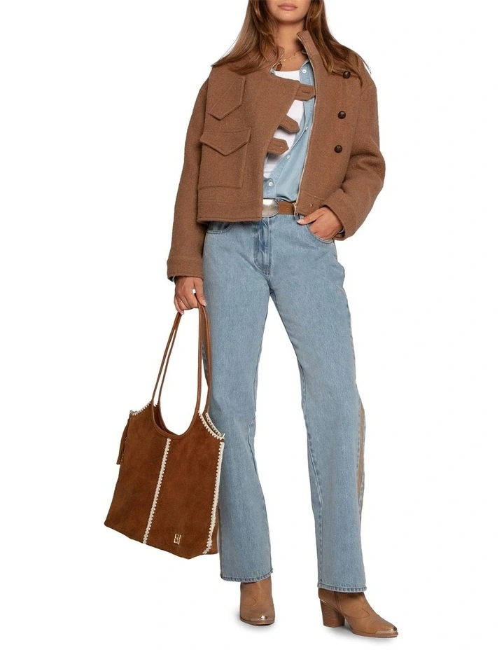 Crystal Skies Cropped Wool Rib Jacket in Vicuna image 4