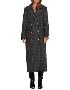 Command Wool Blend Double Breast Maxi Coat in Check