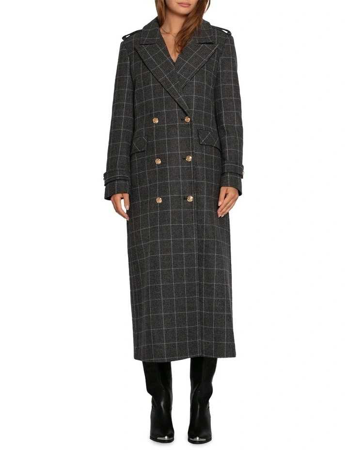 Command Wool Blend Double Breast Maxi Coat in Check image 1