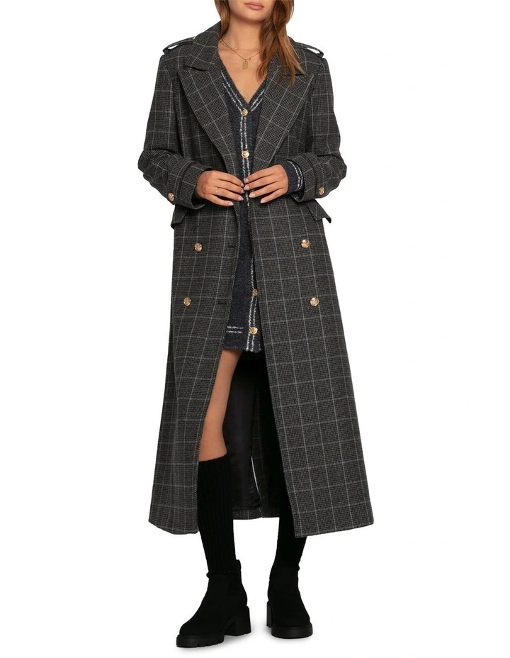 Command Wool Blend Double Breast Maxi Coat in Check image 2