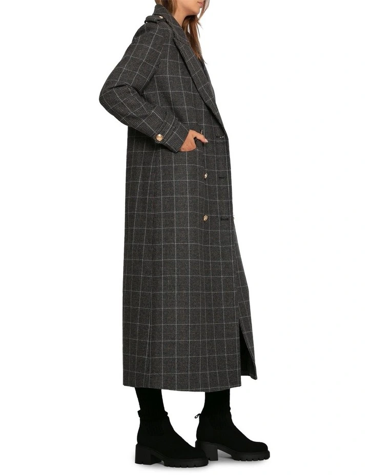 Command Wool Blend Double Breast Maxi Coat in Check image 3