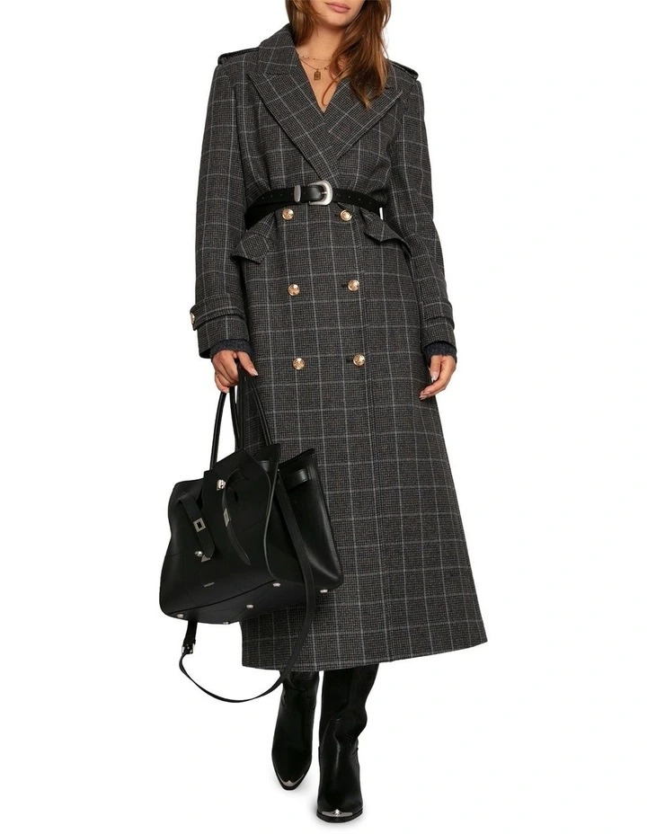 Command Wool Blend Double Breast Maxi Coat in Check image 5