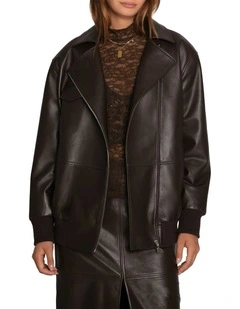 Desert Moon Leather Bomber Jacket in Chocolate