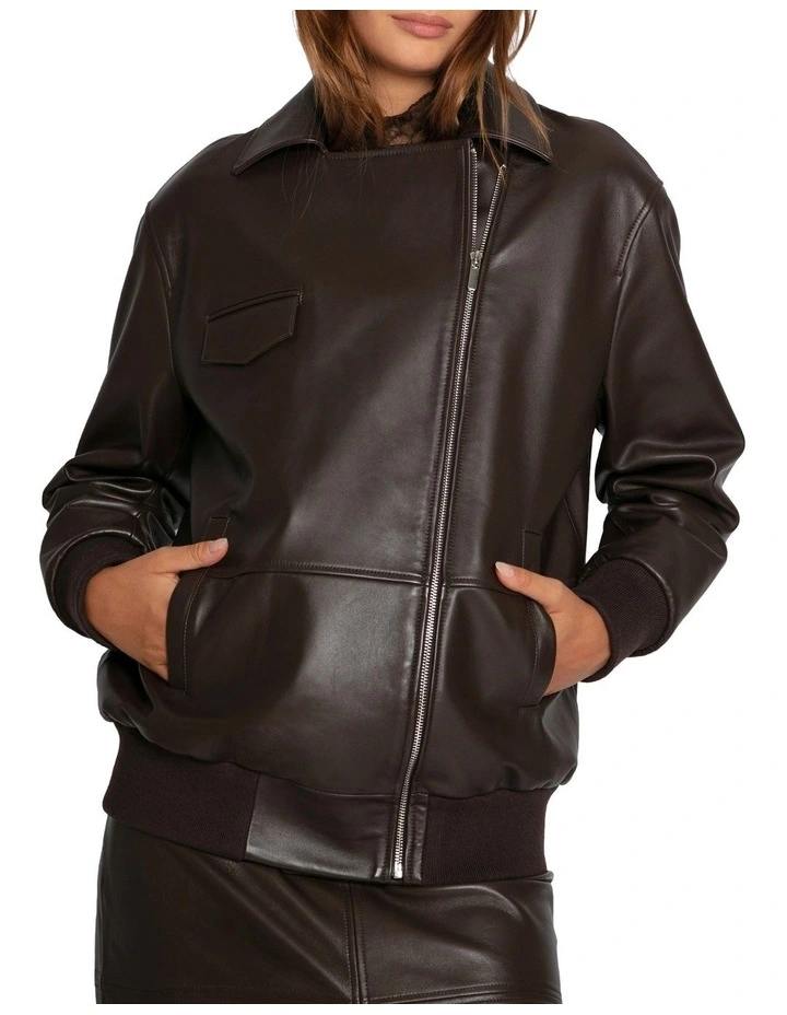 Desert Moon Leather Bomber Jacket in Chocolate image 2