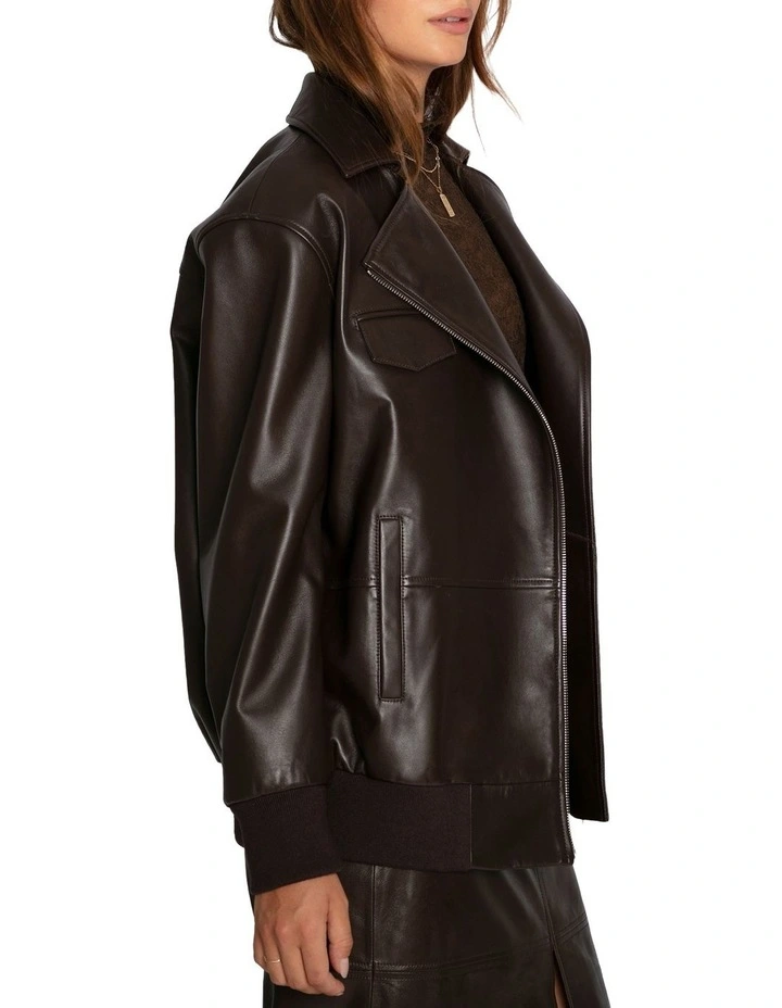 Desert Moon Leather Bomber Jacket in Chocolate image 3