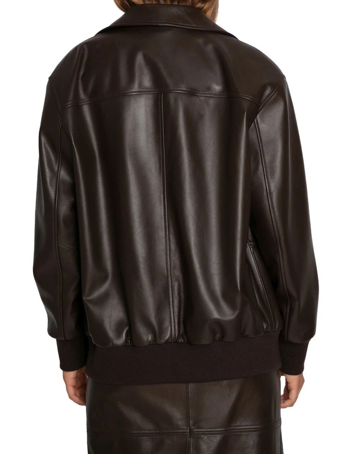Desert Moon Leather Bomber Jacket in Chocolate image 4