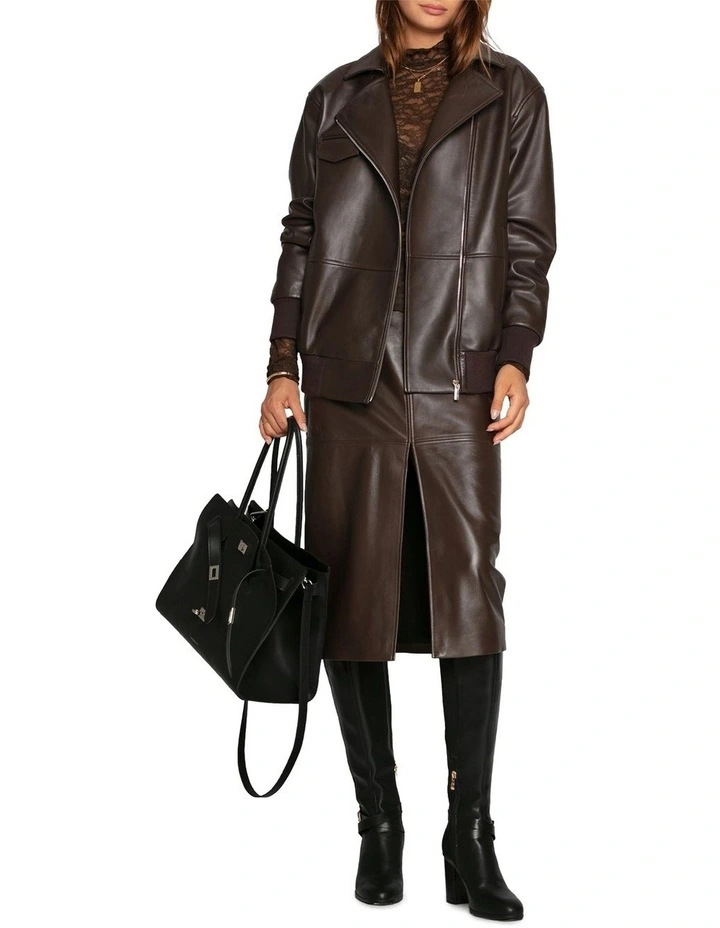 Desert Moon Leather Bomber Jacket in Chocolate image 5