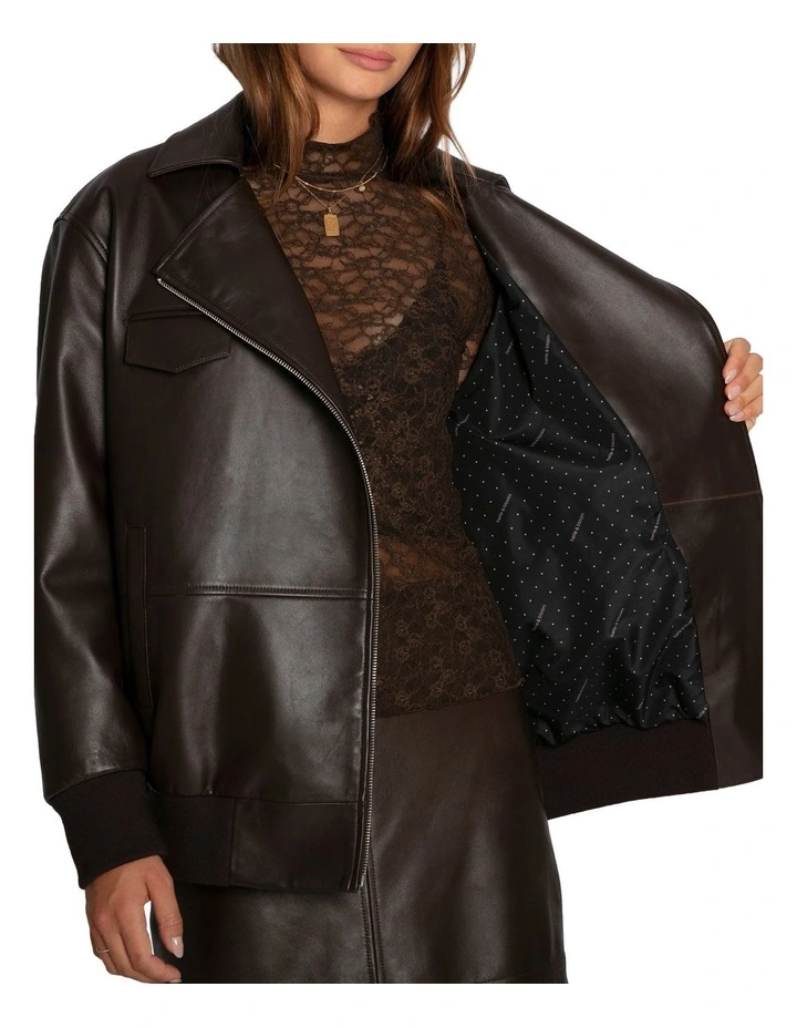 Desert Moon Leather Bomber Jacket in Chocolate image 6